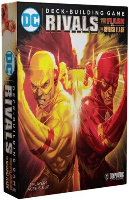 DC Deck-Building Game: Rivals The Flash vs. Reverse-Flash - DC Deck-Building Game box featuring The Flash and Reverse-Flash in red and yellow costumes with lightning effects.