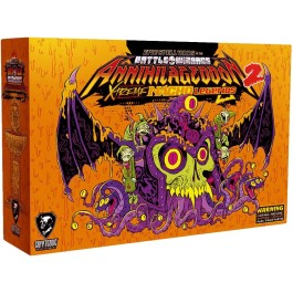 Epic Spell Wars of the Battle Wizards: ANNIHILAGEDDON 2 - XTREME NACHO LEGENDS - Orange rectangular game box with vivid purple skull monster, yellow eyes, bat wings, and tentacles, bold comic-style text on