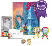 Canvas: Reflections Deluxe (PREORDER) - Reflections Deluxe board game box with vibrant watercolor artwork of a girl painting by a waterfall, deluxe edition badge,.