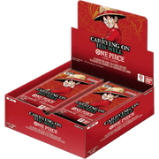 One Piece TCG - Carrying on His Will Booster Box [OP 13] - Red booster box featuring Monkey D. Luffy with straw hat, labeled "Carrying on His Will One Piece," containing multiple.