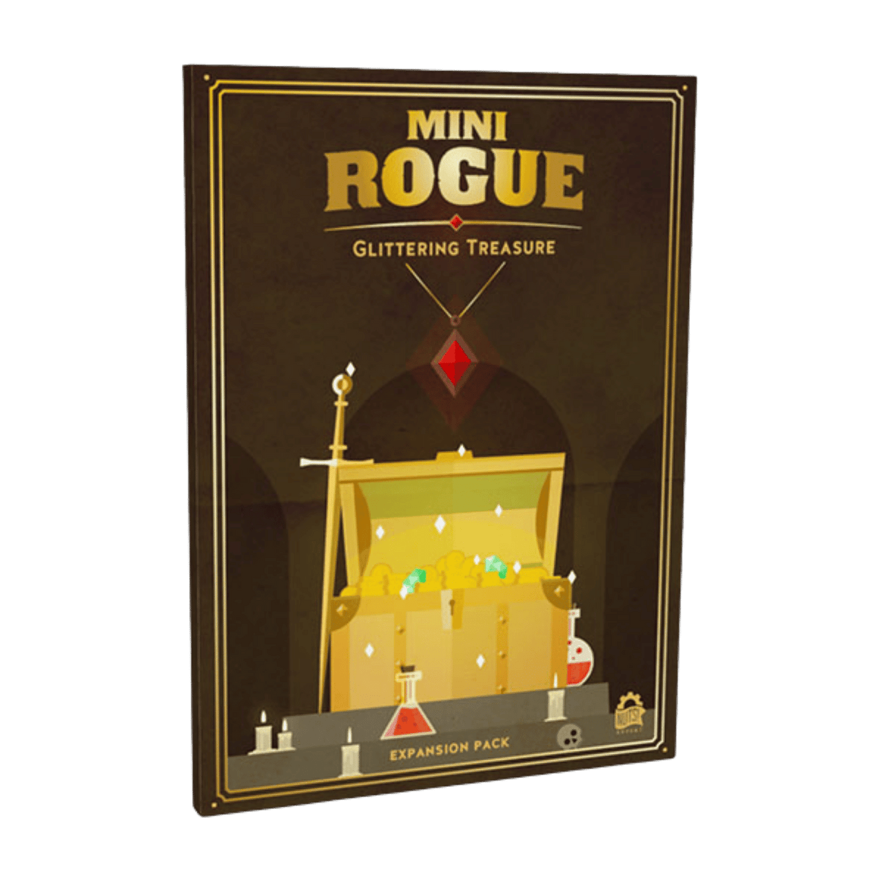 Mini Rogue: Glittering Treasure (PREORDER) - Mini Rogue Glittering Treasure expansion pack box with gold treasure chest and sparkling gems illustration on dark brown.