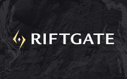 Riftgate Gift Card - Black gift card with textured rock background, white "RIFTGATE" text and gold diamond logo on left.