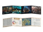 D&D 5e: Dungeon Master's Guide Premium Map Collection (PREORDER) - Four fantasy-themed, illustrated game maps with vibrant colors displayed above an open, detailed guidebook featuring a color