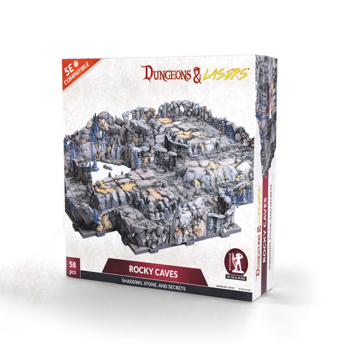 Dungeons & Lasers: Rocky Caves (Unpainted) - Unpainted gray resin terrain kit with detailed rocky cave formations for tabletop games.