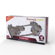 Dungeons & Lasers: Spider Nest (Unpainted) - Unpainted gray modular terrain pieces forming rocky cave spider nest for tabletop games.