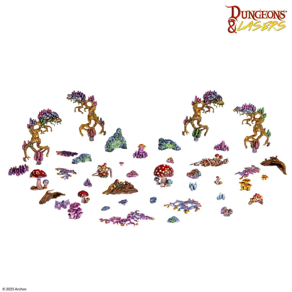 Dungeons & Lasers: Cave Fungi: Scatter Terrain (Unpainted) - Unpainted resin scatter terrain featuring various cave fungi shapes including clusters, mushrooms, and tall stalks with.