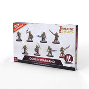 Dungeons & Lasers: Goblin Warband (Unpainted) - Unpainted gray miniature figurines of goblin warriors with swords and weapons on display bases in white and red Dungeons &.