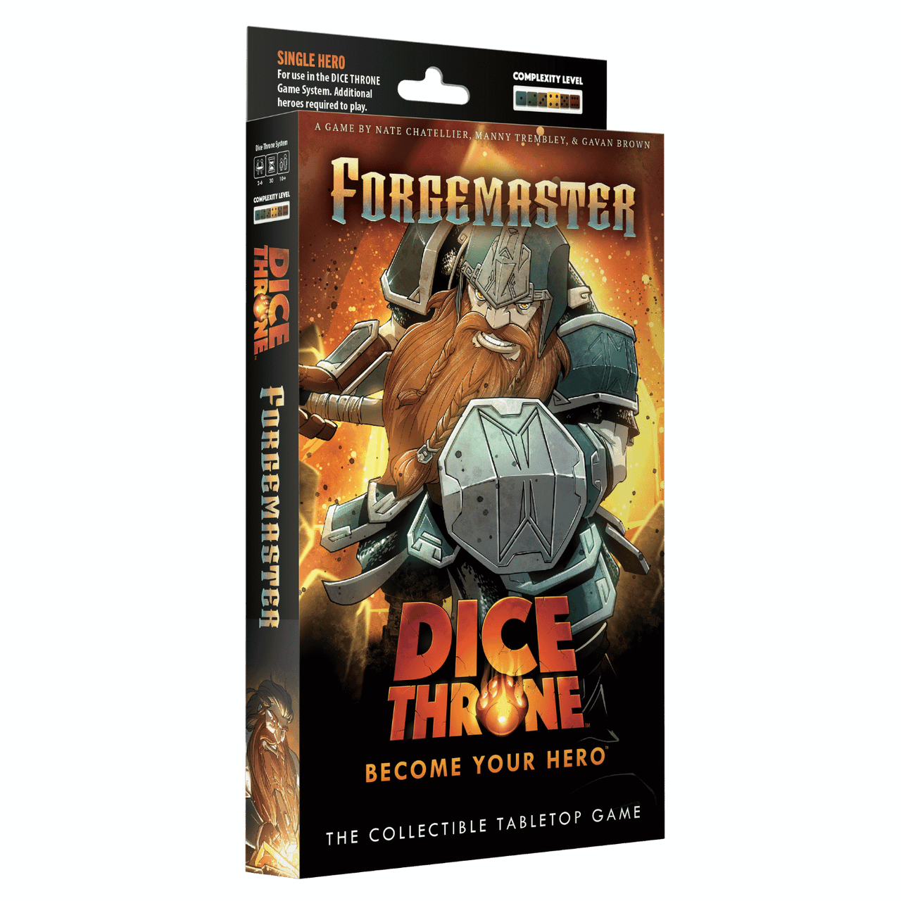 Dice Throne: Hero Pack - Forgemaster (PREORDER) - Dice Throne Hero Pack Forgemaster expansion box with armored dwarf warrior illustration and fiery background.