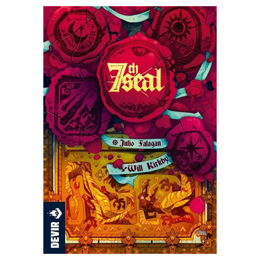 7th Seal (PREORDER) - Colorful game box cover featuring red and purple seals with symbols, gold lettering, and intricate mystical designs.