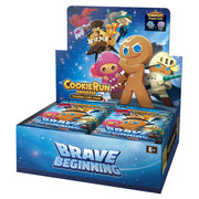 CookieRun TCG: Brave Beginning Booster Display - Blue display box with CookieRun TCG Brave Beginning booster packs featuring colorful cartoon cookie characters including a.