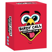 Birdy Call - Bright red rectangular box featuring a cartoon bird face with wide blue eyes and yellow beak, labeled Birdy Call party game.