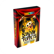 Doomlings: Shadow Puppets Bolster Expansion (PREORDER) - Doomlings Shadow Puppets Bolster Expansion box with red curtains and puppet character on black and yellow background.