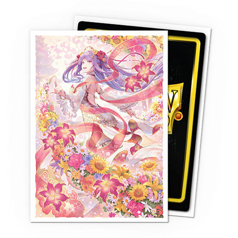 Dragon Shield Standard Matte Art Sleeves 100ct - Grand Archive - Diao Chan Idyll Corsage - Card sleeves featuring a matte finish with bright floral artwork and a graceful female character in flowing ribbons.