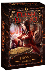 Flesh and Blood - Uprising - Blitz Deck - Dromai - Flesh and Blood Uprising Blitz Deck Dromai card game box with fiery, fantasy-themed artwork.