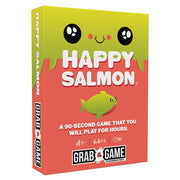 Grab & Game: Happy Salmon - Colorful rectangular card game box with playful salmon illustration and smiling face design.
