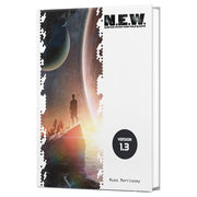 What's OLD is NEW: N.E.W Corebook - White softcover RPG book titled N.E.W. with space-themed artwork showing planets and a silhouette figure, version 1.3.