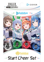hololive OCG: Start Cheer Set - Four hololive OCG card sleeves featuring female anime characters with distinct hairstyles and colorful backgrounds in pastel