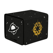 Ultra Pro Alcove Edge 100+: Magic the Gathering: Edge of Eternities - Adagia, Windswept Bastion - Black cube-shaped deck box with small white star-like speckles, gold stylized sun emblem on one side, white planet ring icon