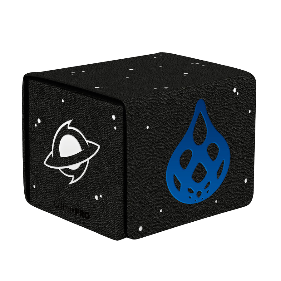 Ultra Pro Alcove Edge 100+: Magic the Gathering: Edge of Eternities - Titanic Godcore - Black rectangular deck box with white planetary icon and large blue teardrop symbol on sides, speckled with white dots.