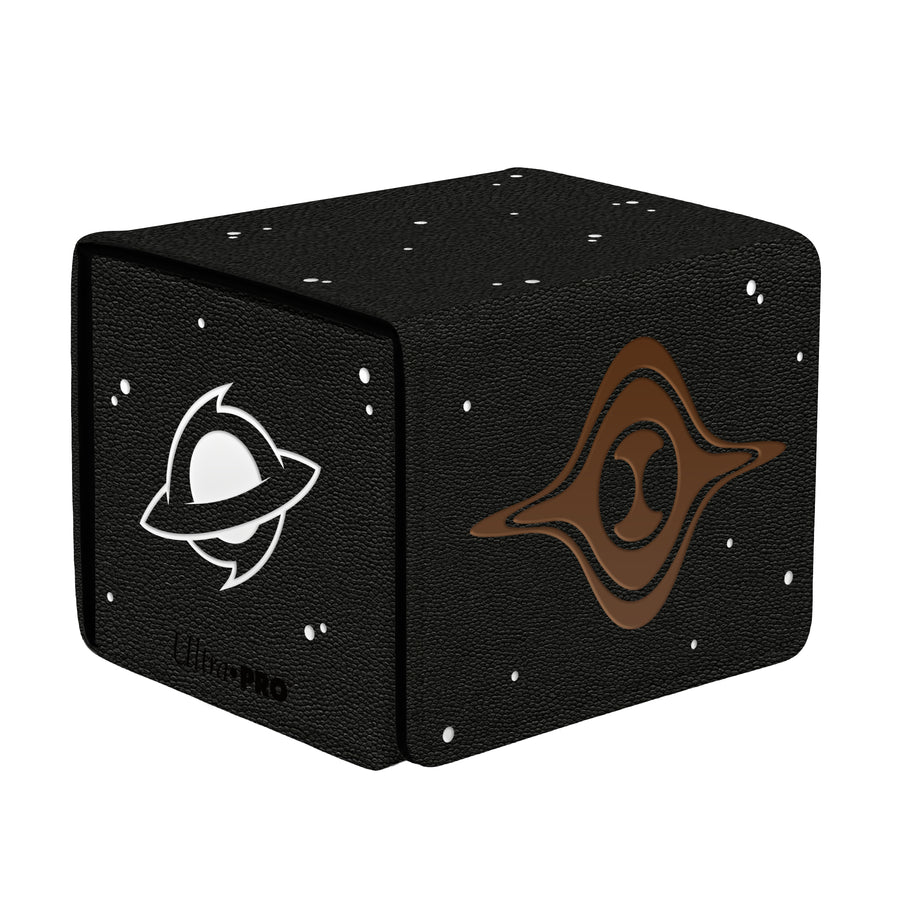 Ultra Pro Alcove Edge 100+: Magic the Gathering: Edge of Eternities - Void Altar - Black fabric deck box with scattered white star-like dots, featuring a white planet and brown abstract emblem on separate.