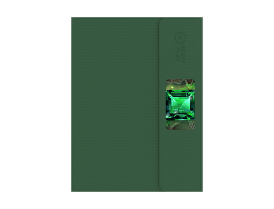 Heavy Play ETB Playmat: Art Masters Series - Emerald - Dark green rectangular playmat with smooth surface and a detailed emerald gemstone graphic on the right edge.