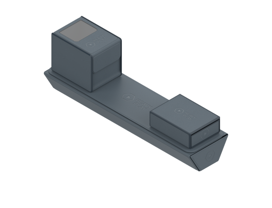 Heavy Play ETB Playmat Tube - Artificer Grey - Matte grey rectangular playmat tube with two square end blocks, minimalist design, smooth finish.