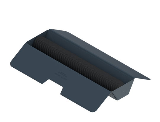 Heavy Play ETB Playmat Tube - Artificer Grey - Dark grey contoured foam playmat tube with a black cylindrical core and angled side supports.