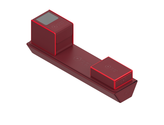 Heavy Play ETB Playmat Tube - Barbarian Red - Rectangular red playmat tube with two padded red blocks on each end and a flat center section.