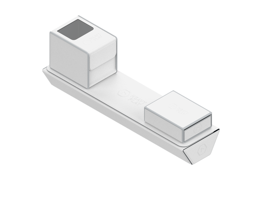 Heavy Play ETB Playmat Tube - Cleric White - White rectangular playmat tube with two raised end compartments and a central branded platform.