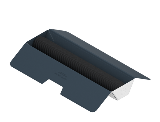 Heavy Play ETB Playmat Tube - Cleric White - Dark gray rectangular padded playmat tube with black cushioned roll and white end caps.