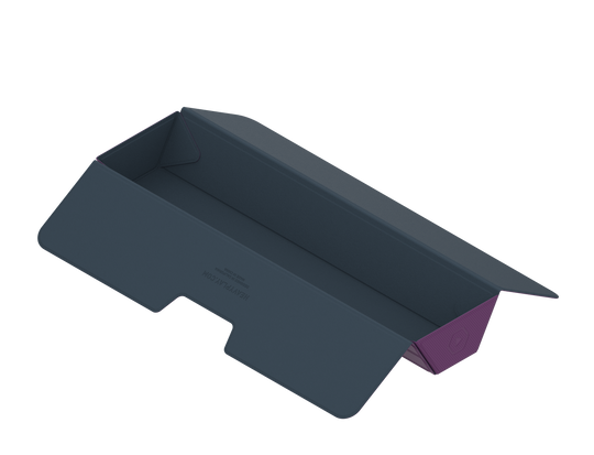 Heavy Play ETB Playmat Tube - Noble Purple - Noble purple rectangular playmat tube with angled sides and textured edges.