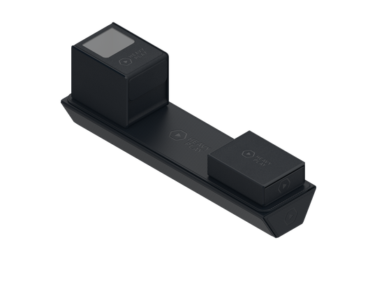 Heavy Play ETB Playmat Tube - Warlock Black - Black rectangular gaming playmat tube with two padded compartments and a textured surface.