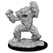 D&D Nolzur's Marvelous Minis: Earth Elemental - Unpainted gray resin miniature of a rocky humanoid earth elemental with raised fists on a textured black base.