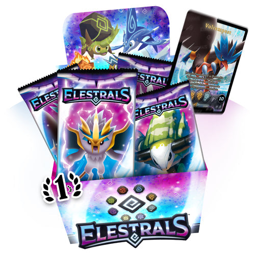 Elestrals - Base Set - Booster Pack - Elestrals Base Set booster pack display box with colorful character artwork and five visible card packs.