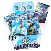 Elestrals - Frostfall - Booster Pack - Colorful booster pack display box with three Elestrals Frostfall card packs, featuring icy blue and white dragon-themed.