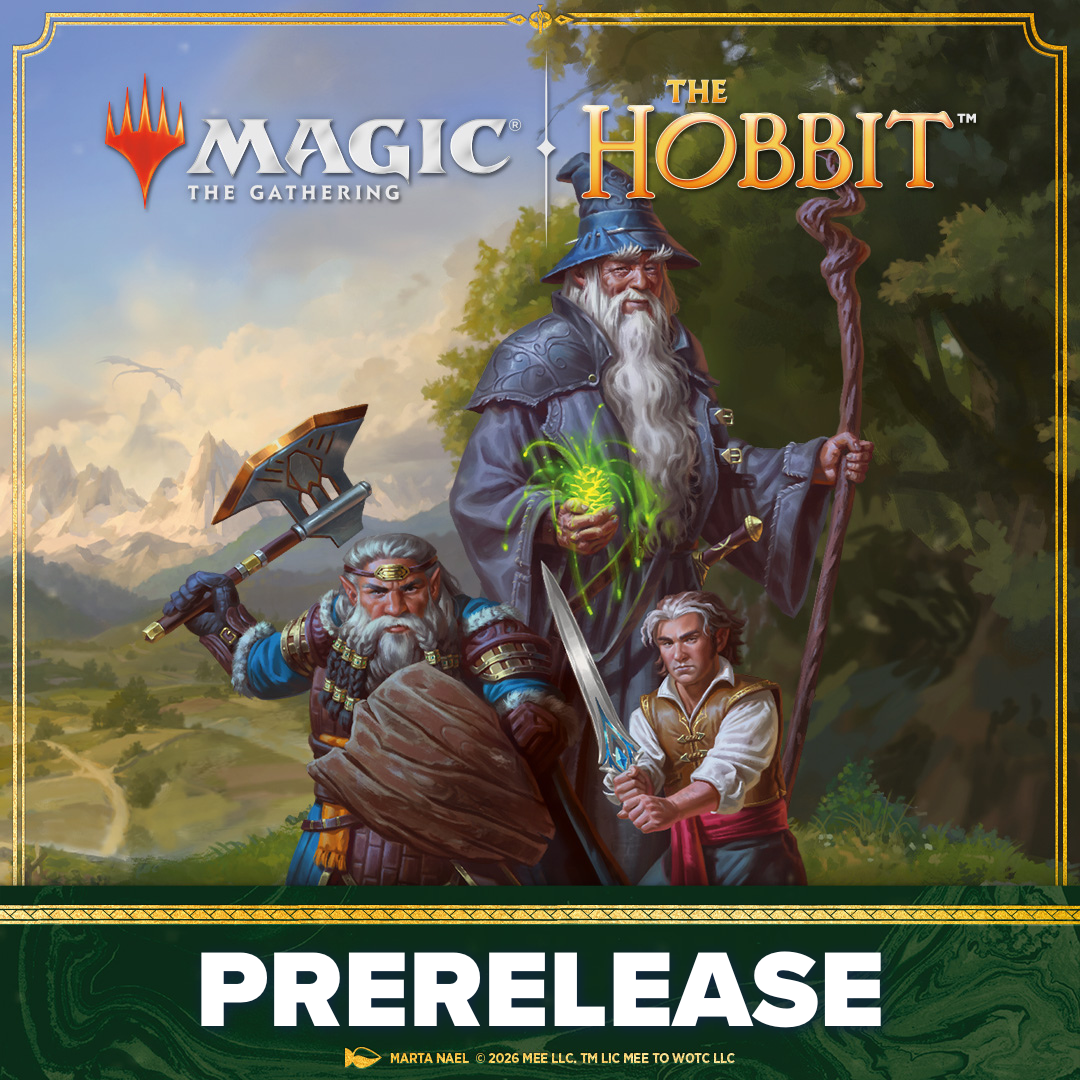 MTG The Hobbit Prerelease Events - Murray - Magic The Gathering The Hobbit prerelease event promotional card featuring Gandalf, a dwarf warrior, and Bilbo Baggins.