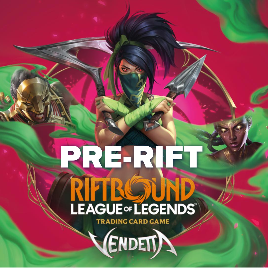 Riftbound: Vendetta Pre-Rift Event - Murray - Vendetta Pre-Rift Event featuring a masked female character with crossed arms, dark hair, and sharp silver weapons against a