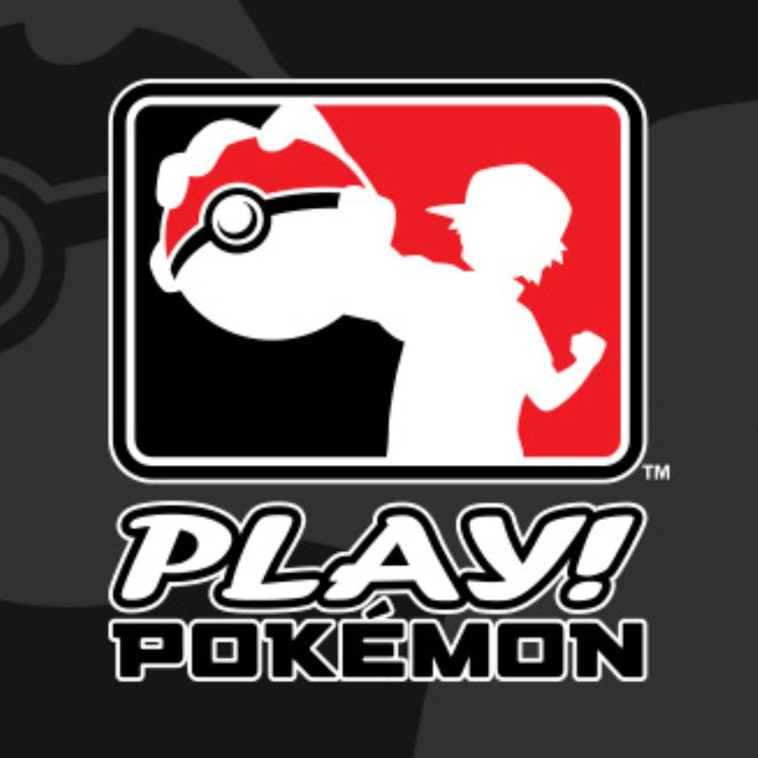 Pokemon Weekly Play - Black and white graphic of a Pokémon Trainer holding a Poké Ball with "PLAY! POKÉMON" text below.