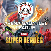 Arena Gauntlet League - Marvel Super Heroes - Marvel Arena Gauntlet League game cover featuring dynamic poses of Hulk, Venom, Ghost Rider, Wolverine, and Daredevil.