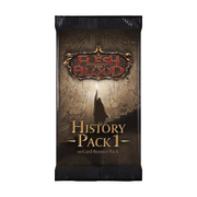 Flesh and Blood - History Pack Vol.1 Booster Pack - Dark bronze booster pack with embossed fantasy logo and shadowed cloaked figure, labeled History Pack 1.