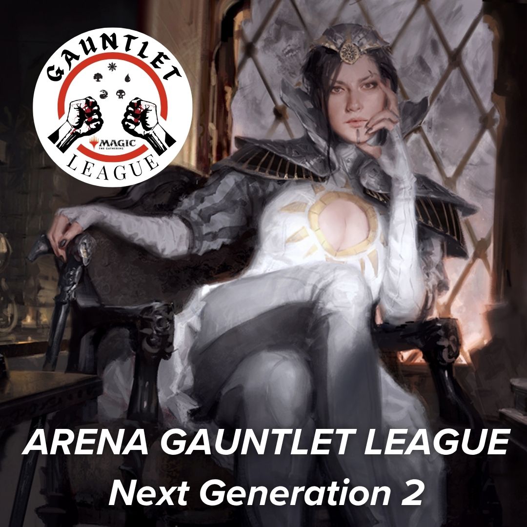Arena Gauntlet League - Next Generation 2 - Black and silver form-fitting mage costume with a sun emblem and a high collar on a seated woman.