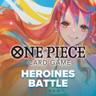 One Piece Heroines Battle (Heroines Leader Limited) - EB03 - Colorful anime-style female character with long pink and orange hair and amber eyes, bold text "One Piece Card Game Heroines