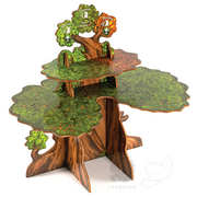 Everdell: Wooden Ever Tree (PREORDER) - Multi-tiered wooden game tree with green leafy platforms and detailed bark textures, designed for board game expansion.