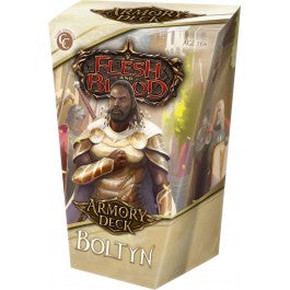 Flesh and Blood: Armory Deck Boltyn - Flesh and Blood Armory Deck box featuring armored warrior Boltyn with dark skin, gold and white armor, and stern expression.