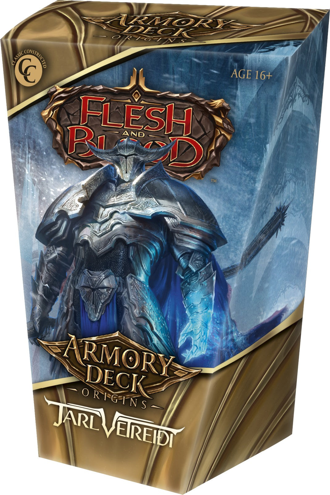 Flesh and Blood: Armory Deck - Jarl - Flesh and Blood Armory Deck box featuring armored warrior with glowing blue energy, gold and blue packaging.