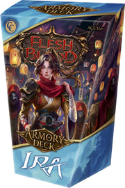 Flesh and Blood: Armory Deck Ira - Flesh and Blood Armory Deck Ira packaging with fantasy warrior artwork in gold armor and red scarf on a blue background.