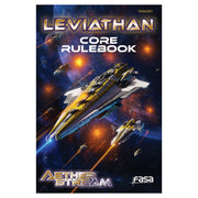 Leviathan: Core Rulebook - Hardcover book titled Leviathan Core Rulebook featuring a yellow and black spaceship flying through a star-filled galaxy.
