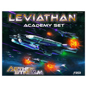 Leviathan: Academy Set - Futuristic dark gray spaceship firing bright orange explosions in a colorful outer space battle scene.