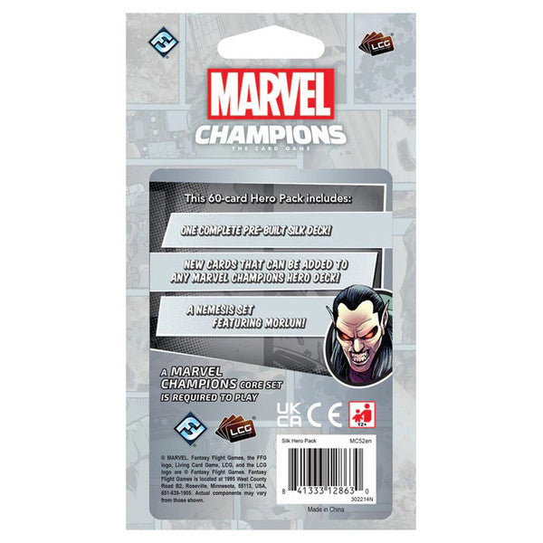 Marvel Champions: The Card Game - Silk Hero Pack - Marvel Champions Silk Hero Pack card game expansion pack in rectangular sealed plastic packaging with grey and white.