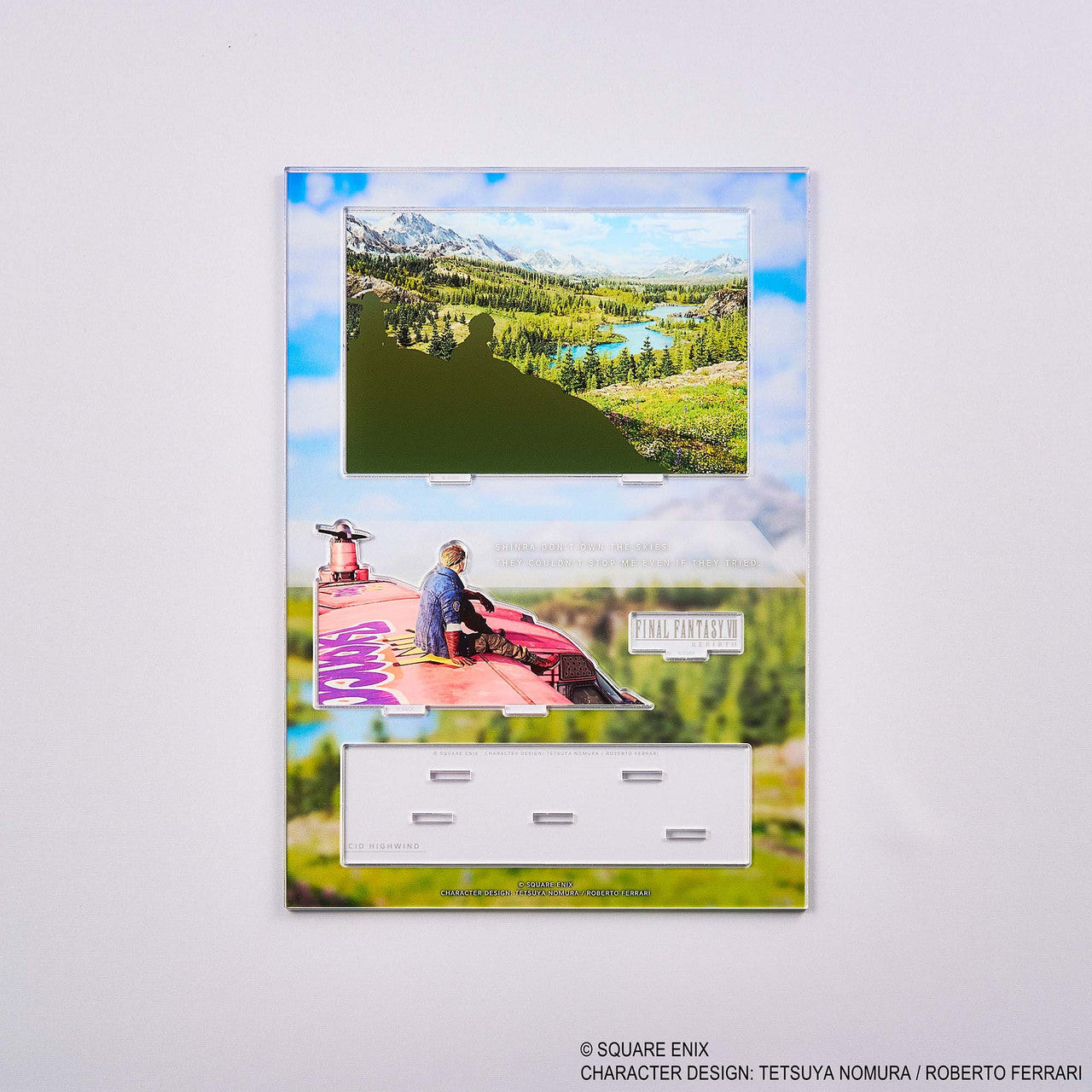 Final Fantasy VII Rebirth Acrylic Diorama - Cid (PREORDER) - Clear acrylic diorama featuring Cid from Final Fantasy VII Rebirth with colorful scenic background and preorder label.